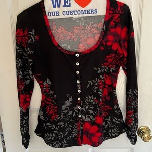 Venus black and red polyester shirt faux button
